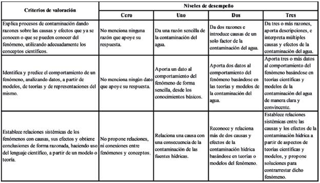 Puntajes asignados en la valoración del desempeño del estudiante