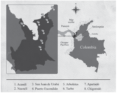Mapa bullerenguero de la región de Urabá
