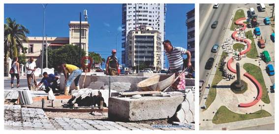 Trabajos de remodelación y vista general del parque que acoge el Monumento al soldado chino, 2019 y 2020