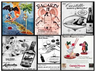 Anuncios de Bacardí, Castillo, Matusalén, Havana Club, Santa Teresa y Capitán Morgan, 1932-1955