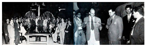 Inauguración de la bodega de NPU en JASA y sus directivos y los de la empresa Sánchez Romate, 1949