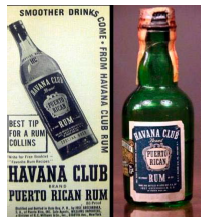 Havana Club fabricado en Puerto Rico, anuncio y botella, c. 1945