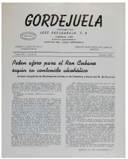 Publicación en Gordejuela sobe las negociaciones para mejorar la exportación de ron cubano a Estados Unidos, 1955