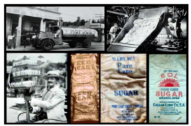 Productos Arechabala, camión de Mofuco, fabricación de combustible, vendedor de pirulís Encanto, sacos de lavadura y azúcar refino, década de 1950