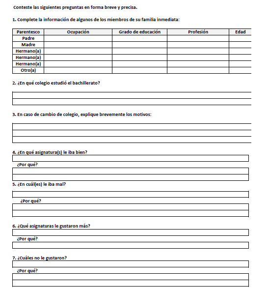 Formulario de ingreso &ndash; aspirantes (Cont.)