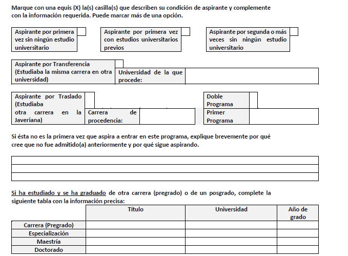 Formulario de ingreso &ndash; aspirantes (Cont.)