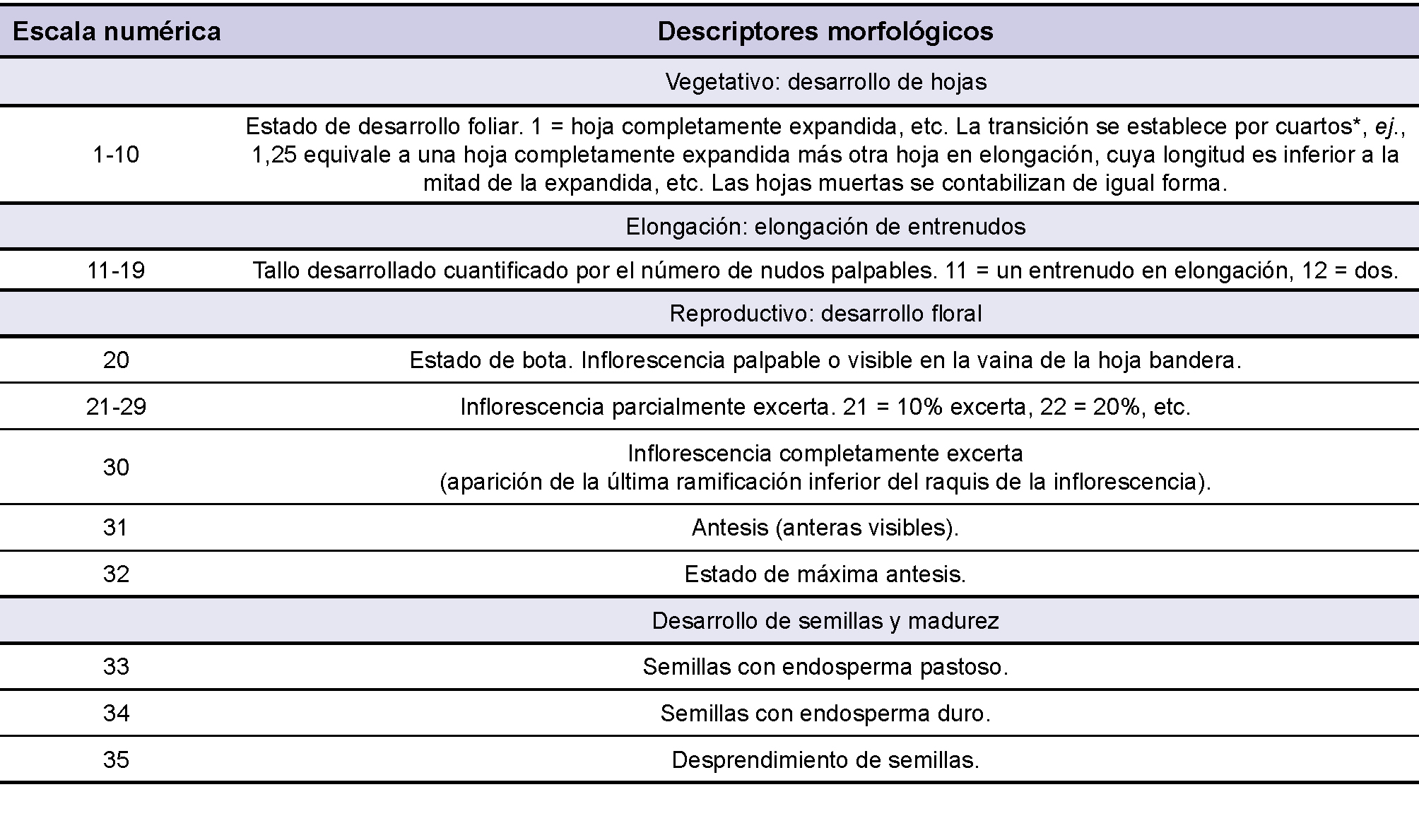 Escala de estados numricos para gramneas perennes de crecimiento estival basada en descriptores morfolgicos (Sanderson, 1992).