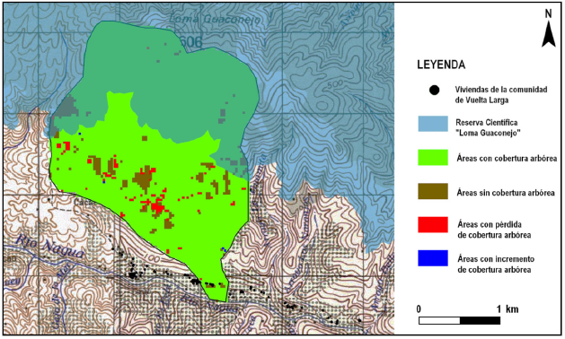 Estado de cobertura arbórea en la cuenca del Arroyo Vuelta Larga (años de referencia 2000 y 2012)