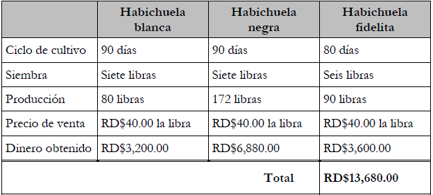 Ejemplo de distribución del cultivo en un conuco y producción
