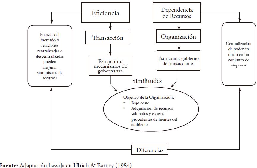 Objetivos de la organizaci&oacute;n para sobrevivir bajo las perspectivas eficiencia y dependencia de recursos