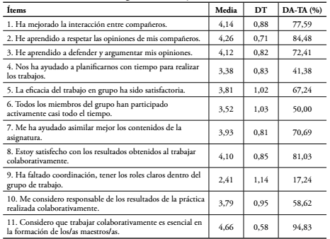 Valoraci&oacute;n global del trabajo colaborativo.