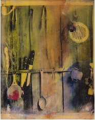 Eugenia
Picado Maykall. Sin t&iacute;tulo, transferencia de cola de
conejo sobre madera de cedro y alterada con acr&iacute;lico de color, 2014, 9x10 cm.