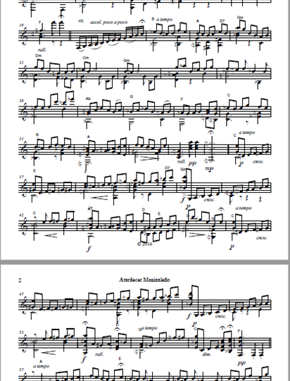 Como un perfume de pasillo. Presenta una segunda seccin en do mayor (c. 36) en la que el motivo principal se ampla a escalas ascendentes con la indicacin ‘crescendo’,  generando un contraste importante  y un momento de gran expresividad en esta obra.