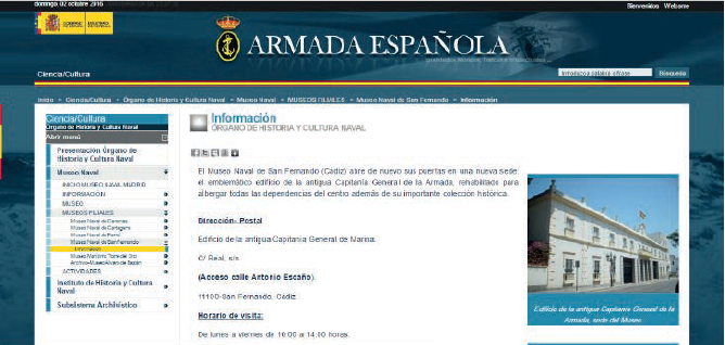 P&aacute;gina web del Museo Naval de San Fernando