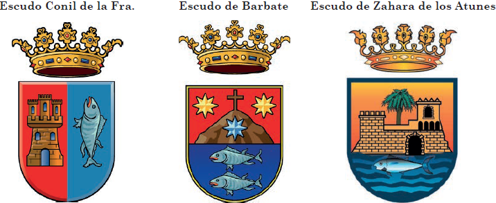 Escudo Conil de la Fra. Escudo de Barbate Escudo de Zahara de los Atunes
