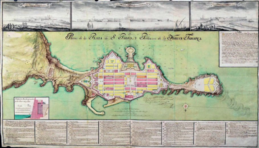 Plano de Nueva Tabarca de Fernando M&eacute;ndez de Ras, 1775.