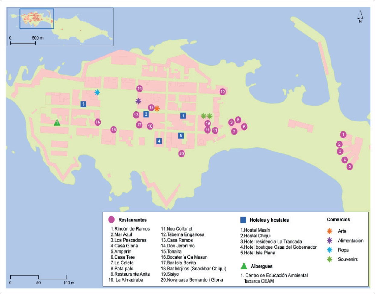 Distribuci&oacute;n de la oferta tur&iacute;stica de Nueva Tabarca.