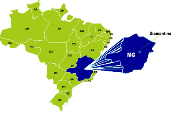&ndash; Localiza&ccedil;&atilde;o geogr&aacute;fica de Diamantina em Minas Gerais