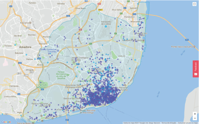Propriedades Airbnb activas em Lisboa