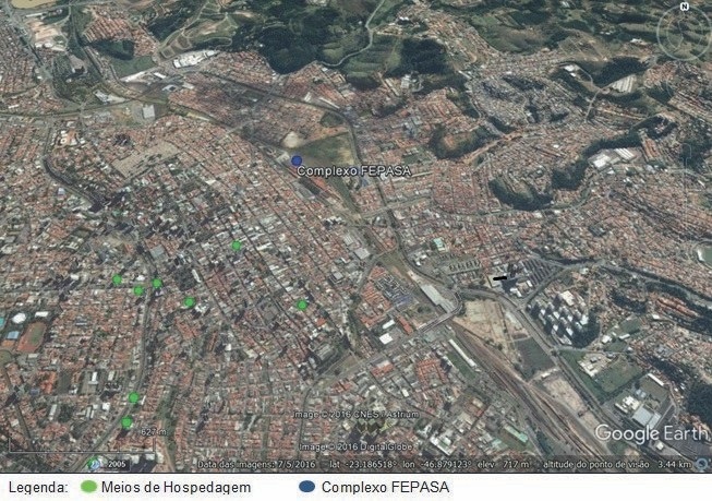 Mapa dos Meios de Hospedagem no entorno do Complexo FEPASA.