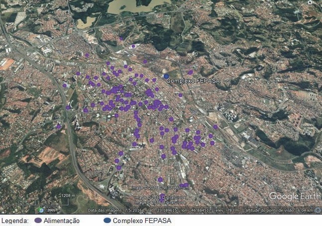 Mapa dos serviços de alimentação no entorno do Complexo FEPASA