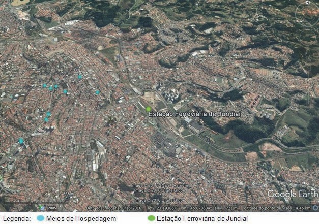 Mapa dos Meios de Hospedagem no entorno do Complexo da Estação Ferroviária de Jundiaí.