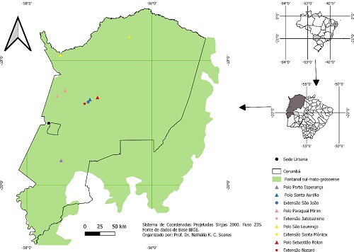 Espacialização das Escolas das Águas de Corumbá/MS (2020)
