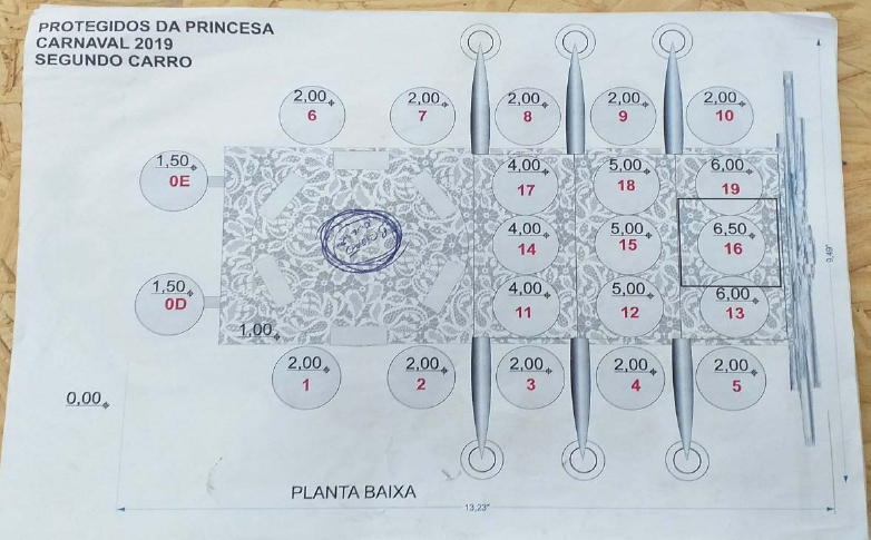 Projeto do segundo carro aleg&oacute;rico da Protegidos da Princesa, planta
                            baixa