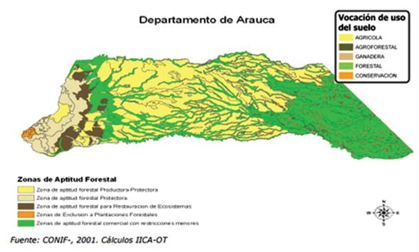 Zonificaci&oacute;n forestal departamento de Arauca a 2001