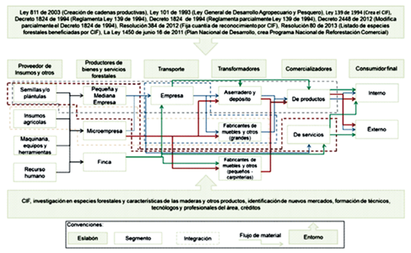 Representaci&oacute;n de la propuesta de cadena productiva forestal del departamento de Arauca
