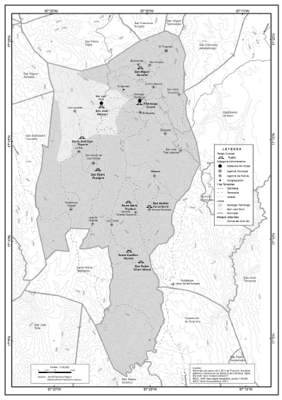 Ubicación de los pueblos sujetos de Tilantongo.