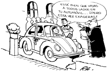 Caricatura que expresaba la relación entre los seres humanos y las máquinas, en un tono de burla en cuanto a la dependencia de la tecnología, ya que en ella la novia se casaba, pero sin dejar su vehículo, en un claro signo de la expresión de libertad que los vehículos les proporcionaban a sus conductoras.