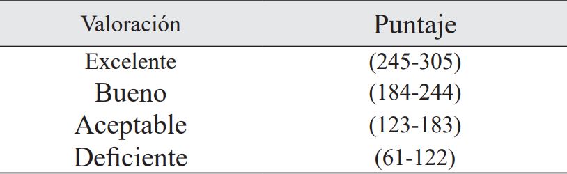 Escala de valoración adaptada por García (2011).