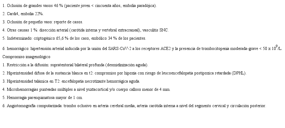 Causas de evento neurovascular y compromiso imagenológico