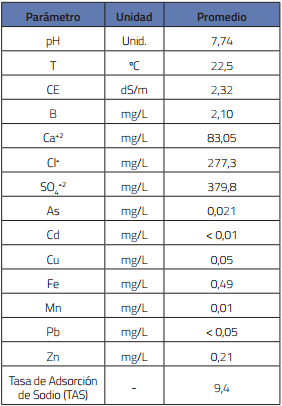 Concentración media por parámetro en el afluente