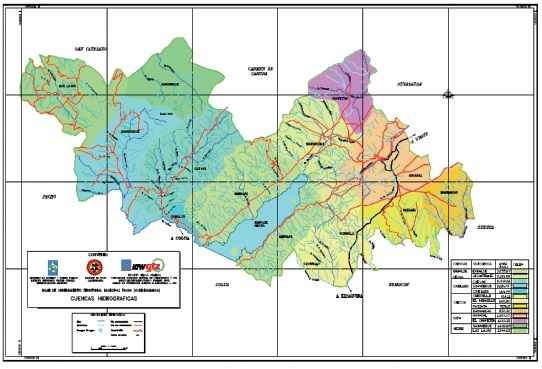 Mapa de las cuencas hidrográficas del municipio de Tausa