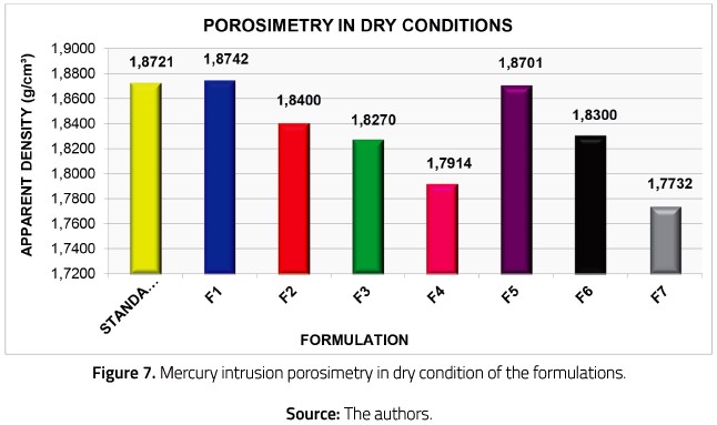 Mercury intrusion porosimetry in dry condition of the formulations.