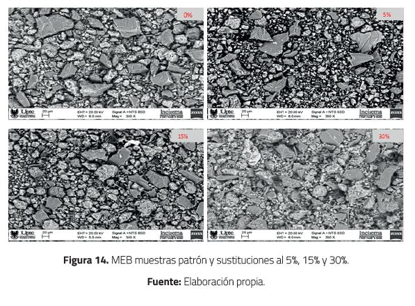 MEB muestras patr&oacute;n y sustituciones al 5%, 15% y 30%.