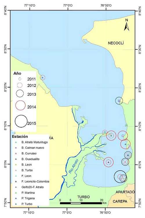 Ubicación de las estaciones de la Redcam