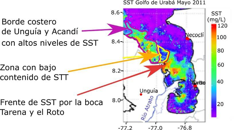 Anomalía en el comportamiento de la sedimentación encontrada para el promedio mensual de mayo de 2011