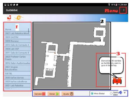 Navigation activity (NavScreen) of GUI3DXBot. 