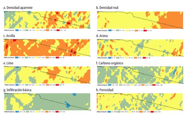 Mapas de distribuci&oacute;n espacial, obtenidos mediante Kriging.