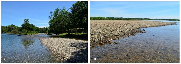 Apariencia del lecho: a) en la cuenca media, b) en la cuenca baja