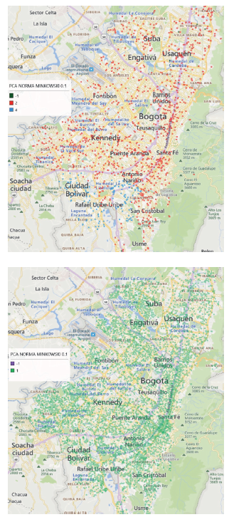 Mapas obtenidos con DbScan para el incidente convulsi�n atendido con TAM (izquierda) y TAB (derecha)