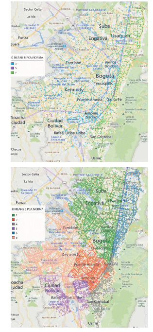 Mapas generados con la base normalizada y clasificaci�n por la atenci�n realizada con veh�culos TAM (izquierda) y veh�culos TAB (derecha), en el momento precovid-19
