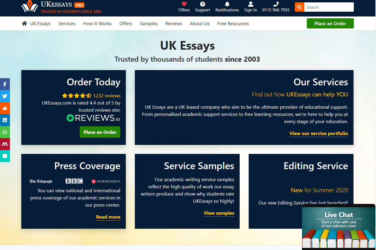 Captura de pantalla de un ejemplo de f�brica de ensayos: www.ukessays.com