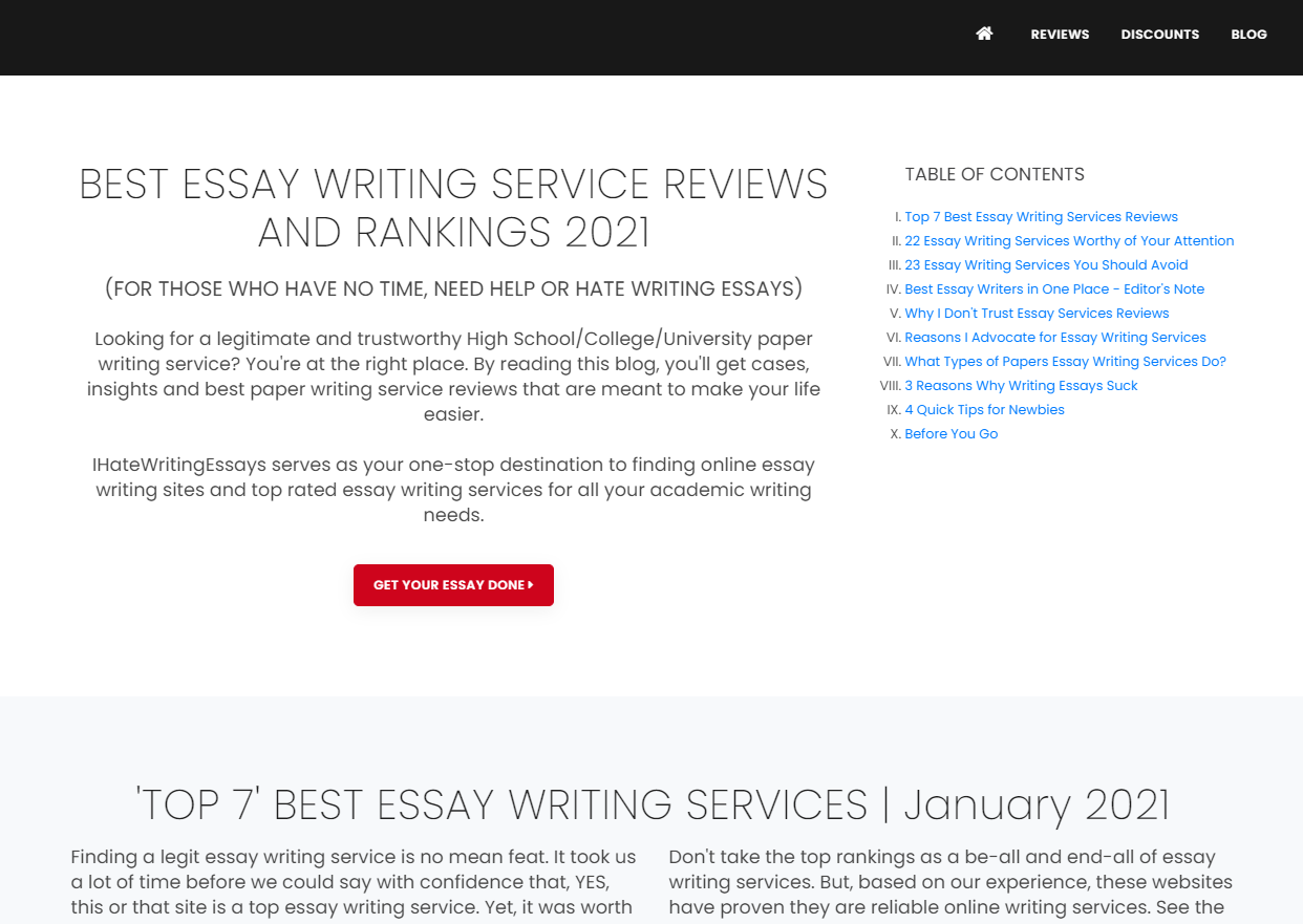 Captura de pantalla de una potencial f�brica de ensayos - www.ihatewritingessays.com