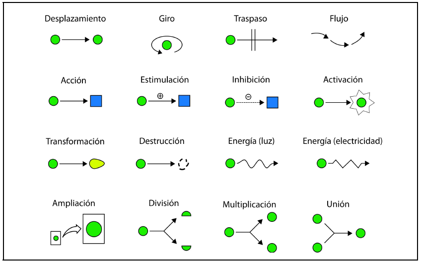 Combinaciones de los recursos gr&aacute;ficos que han demostrado
estar m&aacute;s consolidados por su uso en las ciencias que estudian los seres vivos,
seg&uacute;n los resultados del estudio. En ella se incluyen 16 de los 43 conceptos
identificados.