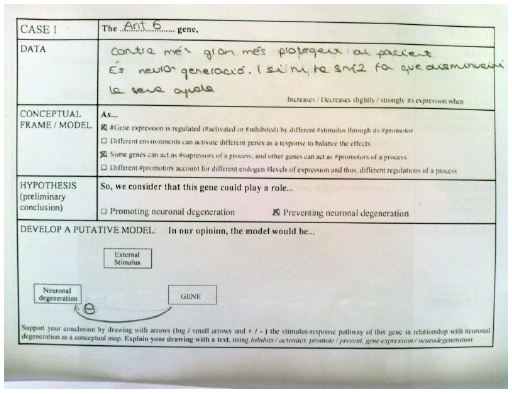 Andamio did&aacute;ctico para
construir hip&oacute;tesis sobre el rol de los distintos genes.