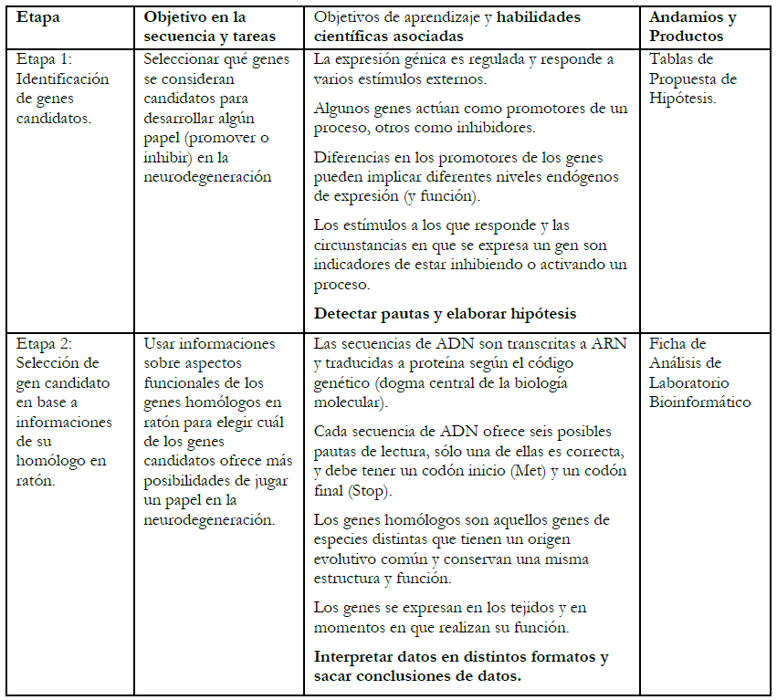 Representaci&oacute;n de las etapas de la
secuencia.
